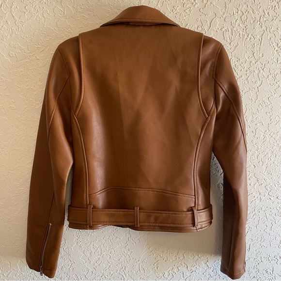 NWOT Rebecca Minkoff Cognac Tan Faux Leather Moto Biker Zipper Jacket Size Small - Picture 4 of 10